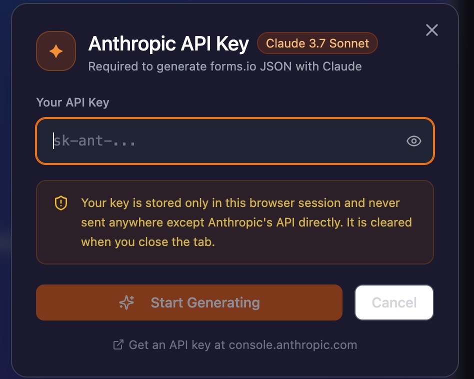 API key prompt